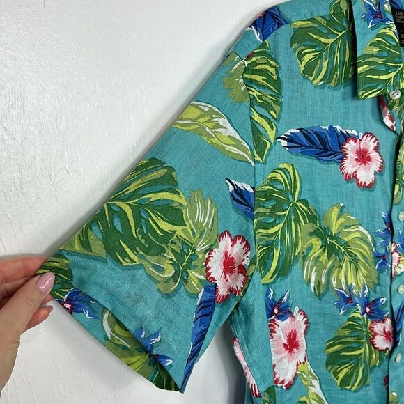 Club Room Luxury Short-Sleeve Tropical 100% Linen Button Up Shirt Size L - Picture 3 of 10